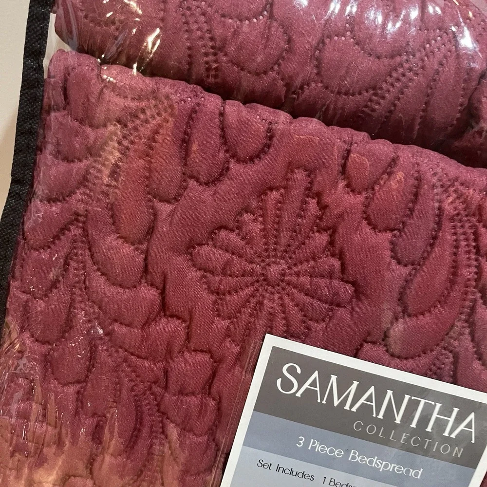 Samantha Collection Burgundy Queen Size 3 Piece Bedspread‎ Set Quilted Maroon